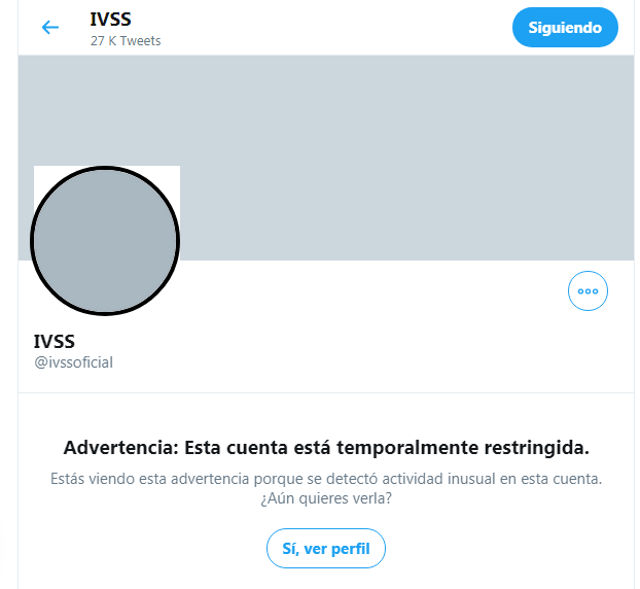 Cuenta de twitter del IVSS