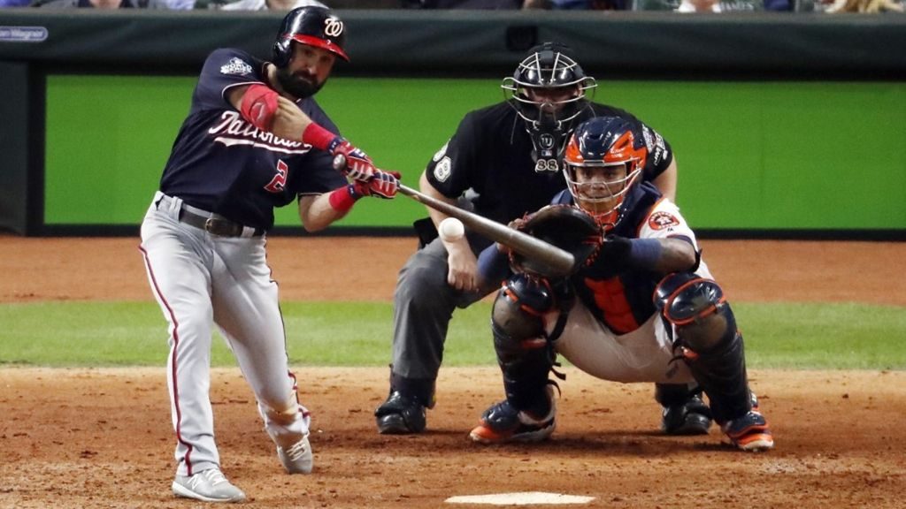 Adam Eaton conectó jonrón impulsor de dos carreras en el segundo juego de la Serie Mundial ente Nacionales de Washington y Astros de Houston.