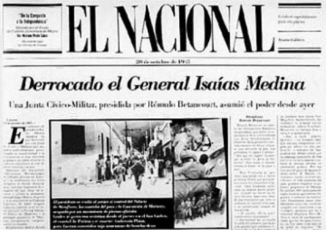 periodico informando la revolucion de octubre de 1945